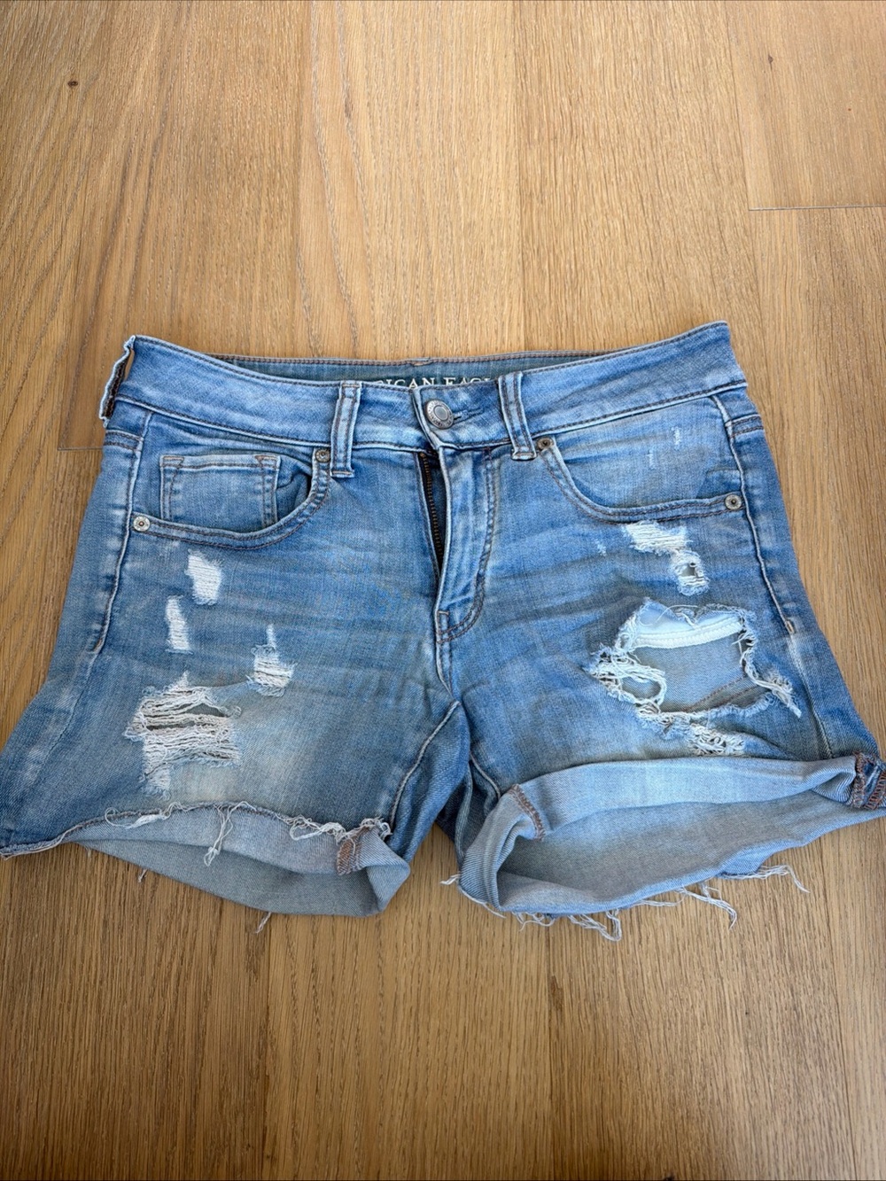 American Eagle Outfitters Light Blue Distressed Denim Shorts